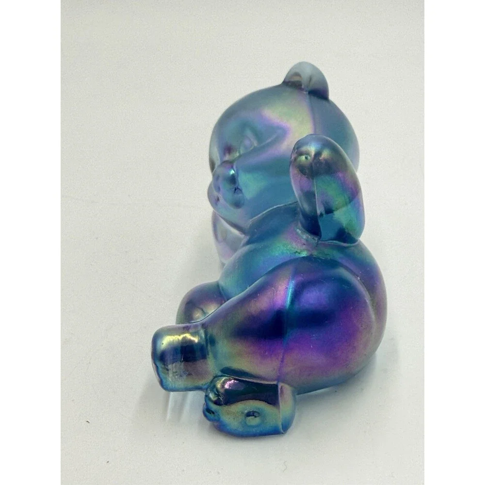 Fenton Art Glass Iridescent Opalescent Misty Blue Glass Laying Bear Figurine